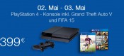 Amazon.de: PlayStation 4 – Konsole inkl. Grand Theft Auto V und FIFA 15 für 399€ + VSK (02.05 – 03.05)