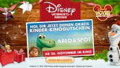 Disney Movies & More: Disney Weihnachtsmärchen 2015 – Kinder Kinogutschein für Arlo + Spot geschenkt