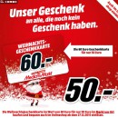 MediaMarkt: 60€ Geschenkkarte für 50€ (nur am 23.12. + 24.12.15 in Filialen)