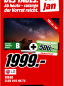 MediaMarkt.de: Schnapp des Tages – LG OLED55B6D OLED TV (Flat, 55 Zoll, UHD 4K, SMART TV, web OS) für 1.999€ inkl. VSK (+ 500€ Energiesparbonus Geschenkcoupon)