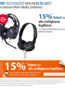 [Offline] Müller: 15% Rabatt auf alle verfügbaren Kopfhörer am 03.02.2017 + 15% zusätzliches iTunes Guthaben auf 25€/50€ Karten)