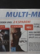 Müller: 2€ Rabatt Coupon auf XXX: Die Rückkehr des Xander Cage/ Split/ Fifty Shades of Grey (BD/DVD) gültig bis 17.06.2017