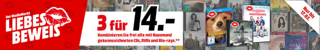 Amazon & MediaMarkt.de: 3 für 14€ auf CD, DVD und Blu-ray (über 1.000 Titel) bis 17.02.18 z.B. Der Marsianer, Deadpool, usw.