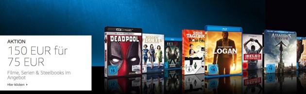 Amazon.de: Neue Aktionen u.a. 150 EUR Filme für 75 EUR (bis 08.04.18)