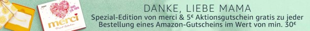 Amazon.de: Merci + 5€ Gutschein bei Kauf von Amazongutschein im Wert von min. 30€