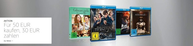 Amazon.de: Titel im Wert von 50 EUR für 30 EUR und 4 Blu-rays für 22 EUR (bis 08.07.18)