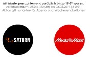 Saturn.de / MediaMarkt.de: Bis zu 15€ sparen bei Masterpass Bezahlung bis 03.05.19