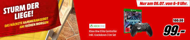 MediaMarkt.de: Xbox One Elite Controller inkl. Crackdown 3 im Set für 99€ (Nur am 06.07. von 6-9 Uhr)