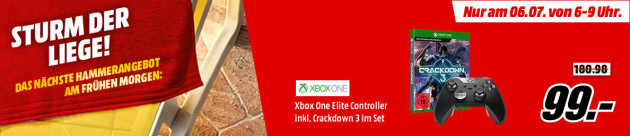 MediaMarkt.de: Xbox One Elite Controller inkl. Crackdown 3 im Set für 99€ (Nur am 06.07. von 6-9 Uhr)