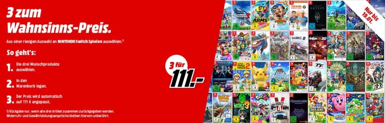 Amazon.de kontert MediaMarkt.de: 3 Switch Spiele für 111€ (bis 19.01.20)