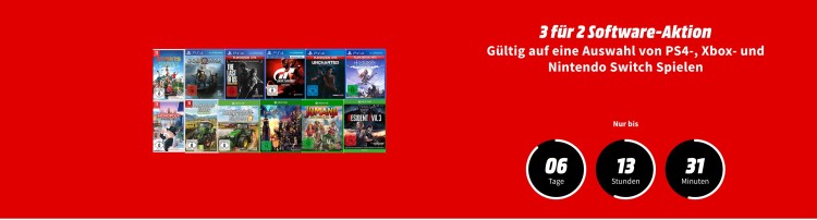 Saturn.de / MediaMarkt.de: 3 für 2 Aktion auf ausgewählte Xbox One, PS4 & Nintendo Switch Spiele